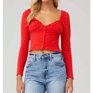Free People Red Ladybug Button Front Long Sleeve Blouse M NWT